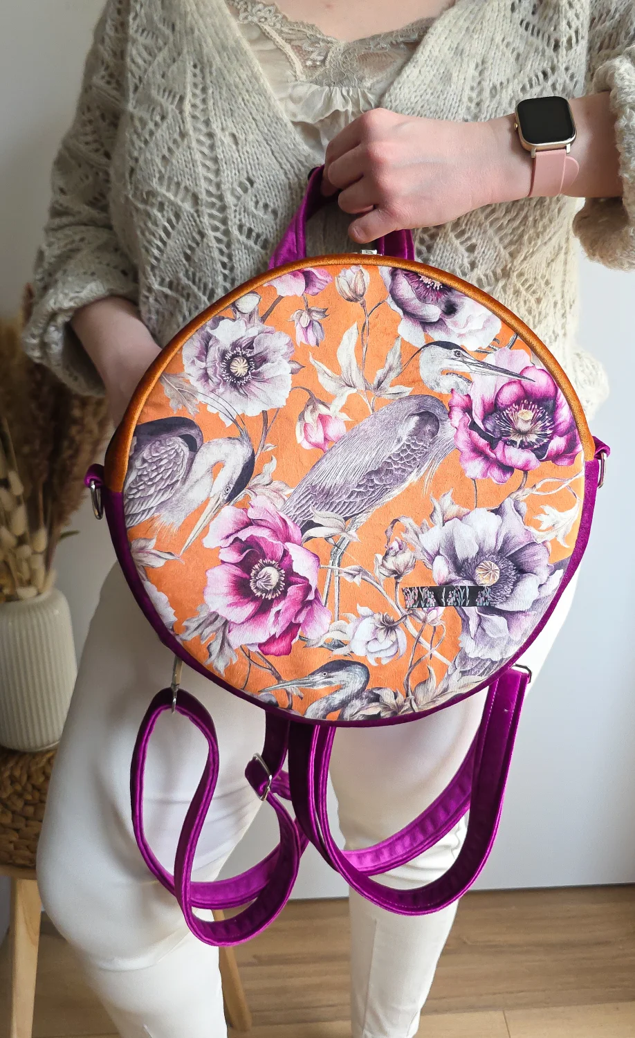 Plecak Okrągły Damski Czapla Pomarańczowy