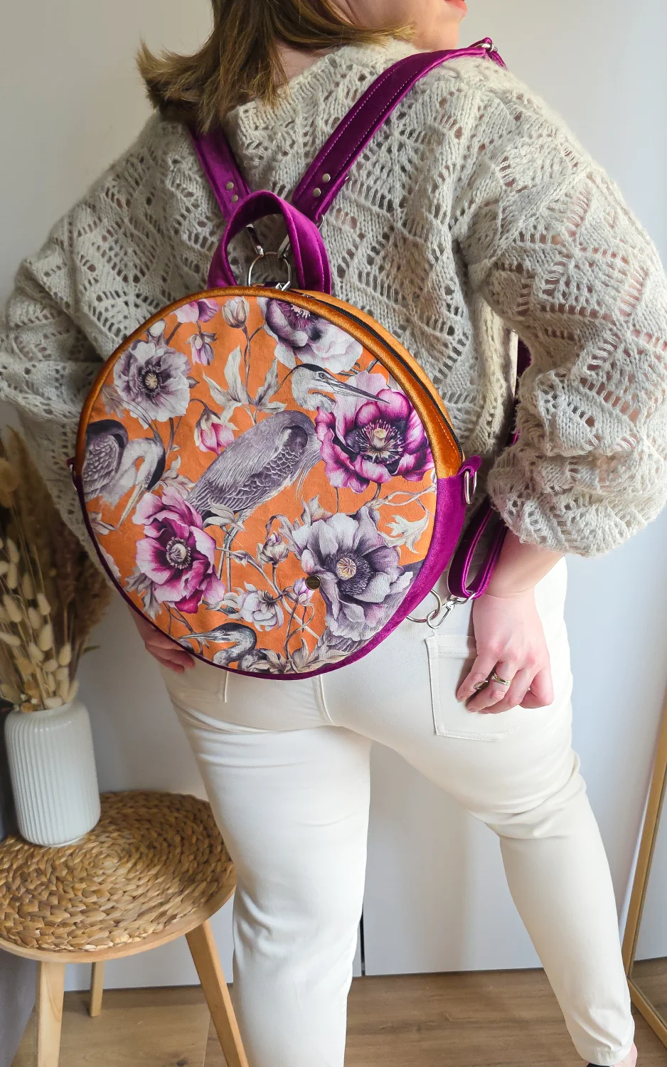 Plecak Okrągły Damski Czapla Pomarańczowy