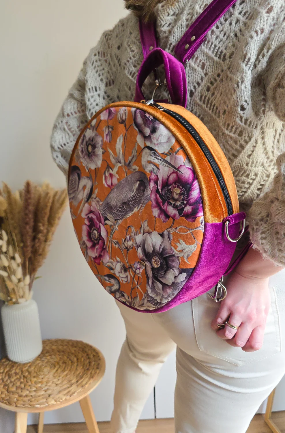 Plecak Okrągły Damski Czapla Pomarańczowy