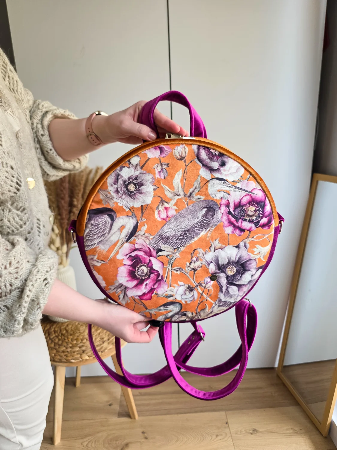 Plecak Okrągły Damski Czapla Pomarańczowy