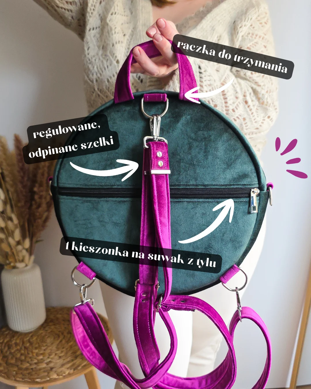 Plecak Okrągły Damski Czapla Granatowy