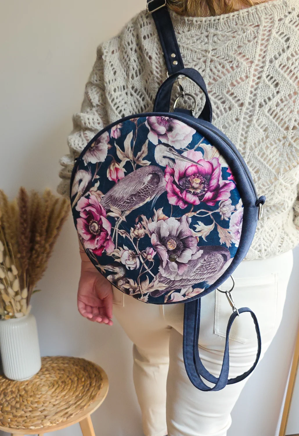 Plecak Okrągły Damski Czapla Granatowy