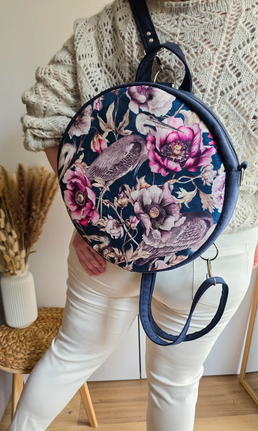 Plecak Okrągły Damski Czapla Granatowy