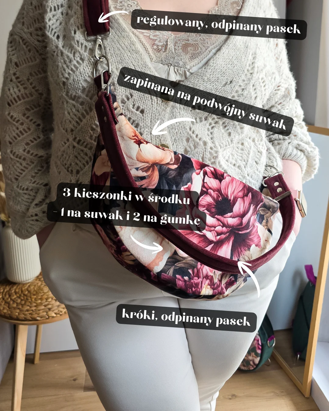 Torebka Półokrągła Luna w Piwonie